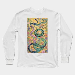 Gustav Klimt's Elegance in Motion: Inspired Snake Art Long Sleeve T-Shirt